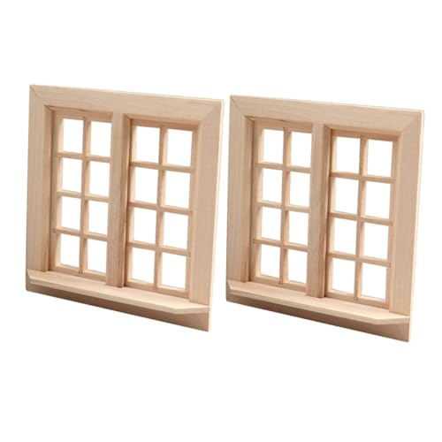 VICASKY 2 Stück Miniatur Holzfenster Teilig Unbemalt Detailreiche Puppenhaus Fensterrahmen Präzise Gefertigt für DIY Puppenhaus Dekoration Geeignet für Sammler und Bastelprojekte von VICASKY