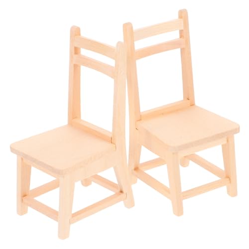 VICASKY 2 Stück Miniatur Kleine Holzstühle aus Massivem Holz Stabile Puppenhausmöbel Langlebig Geruchsneutral Vielseitig als Dekoration und Bastelzubehör für Puppenhaus und von VICASKY