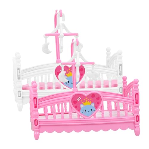 VICASKY 2 Stück Miniatur Puppenhaus Bett Crib Dekoration Material für Puppenhaus Schlafzimmer Zubehör für Miniatur Dekorationen Zufällige Farbe von VICASKY