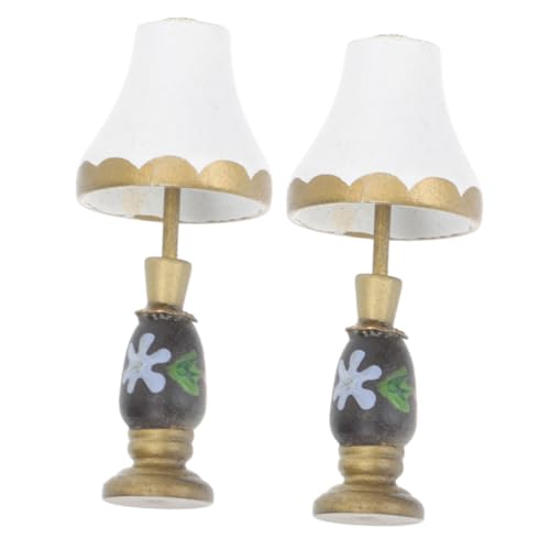 VICASKY 2 Stück Miniatur Tischlampe Stabile Miniaturlampe Modell für Puppenhaus Dekoration Realistische Details Flacher Boden Holzfarbe LED Licht Geeignet für Mini Haus Innenausstattung von VICASKY