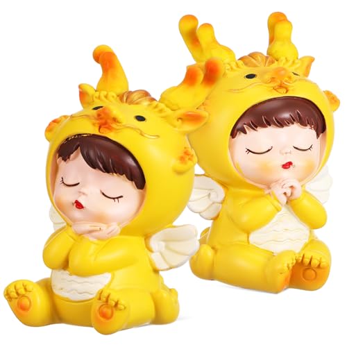 VICASKY 2 Stück Neujahrs-Sternzeichen-Drachenbaby-Desktop-Dekoration Sternzeichen-Drachen-Figur-Statue Mond- chinesisch neujahr büro dekoration puppe Schreibtisch Drachenfigur Wohnkultur von VICASKY