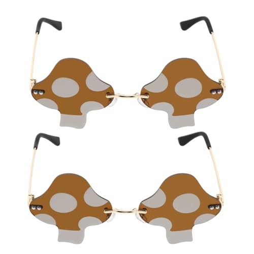 VICASKY 2 Stück Oversized Pilz Sonnenbrille Randlose Vintage Brillen mit Uv Schutz Leichter Komfort Unisex Retro Eyewear für Festival Party und Sommer Outdoor Aktivitäten von VICASKY