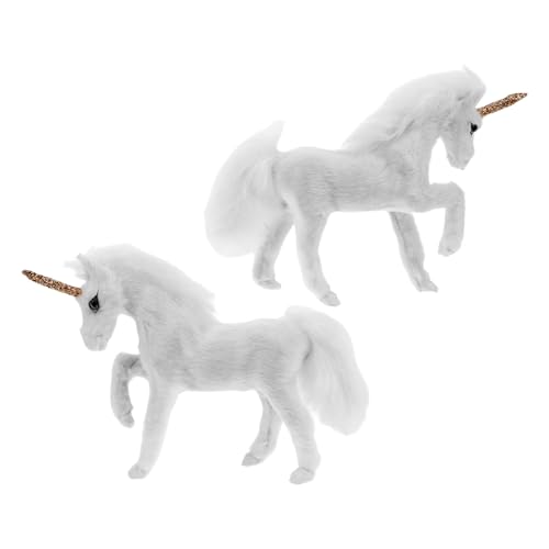 VICASKY 2 Stück Realistische Einhorn Figuren mit Weichem Kunstfell Detailgetreue Miniatur Tierornamente für Wohnkultur Fotografie Requisiten Leichte Deko für Kinderzimmer und Büro von VICASKY