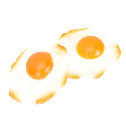 VICASKY 2 Stück Realistische Teiliges Spiegelei Modell aus PVC Täuschend Echtes Fake Fried Egg Deko für Küche Fotorequisit DIY Bastelmaterial Lebensechte Nachbildung für Party und von VICASKY