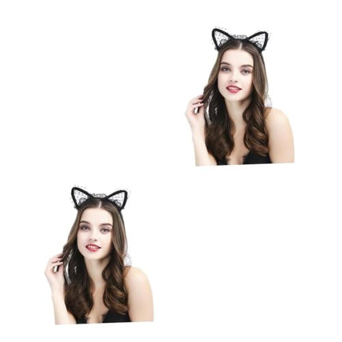 VICASKY 2 Stück Stirnband mit Katzenohren kopfschmuck Halloween-Kopf-Requisite Halloween -Kostüm Cosplay-Stirnband Katzenohren Schwarz von VICASKY