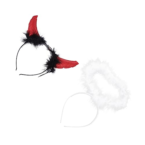 VICASKY 2 Stück Teiliges Teufel Haarreif Halloween Kostüm Party Stirnband mit Federn für Damen für Cosplay Fasching und Geburtstagsfeier von VICASKY