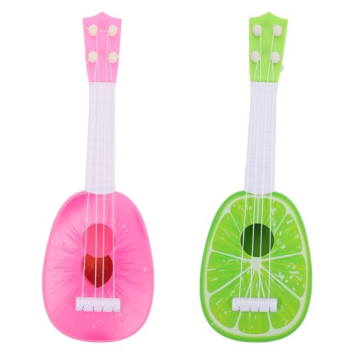 VICASKY 2 Stück Ukulele Mini Plastik Musikinstrumente für Anfänger Stabiles Sicheres Lernspielzeug in Limette und Pfirsich Pädagogisches Musikspielzeug für Junge Mädchen von VICASKY