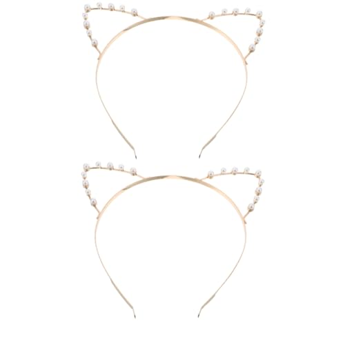 VICASKY 2 Stück Vintage Perlen Katzenohren Haarreif mit Strasssteinen Niedliches Vielseitiges Stirnband für Frauen und Mädchen Geeignet für Cosplay Halloween Partys und Alltag von VICASKY