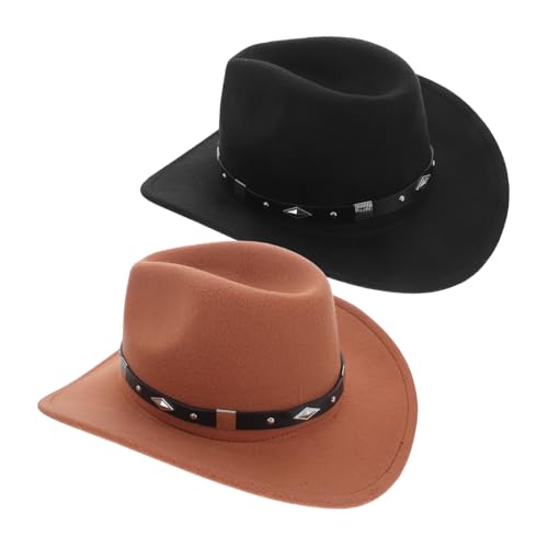 VICASKY 2 Stück Western Cowboy Hüte mit Breiter Krempe Vintage Stil Polyester Verstärkte Nähte Upturned Brim Unisex Western Style Accessoires für Sommer Outdoor Party Reiten und Alltag VICASKY 2 Stück Western Cowboy Hüte mit Breiter Krempe Vintage Stil Polyester Verstärkte Nähte Upturned Brim Unisex Western Style Accessoires für Sommer Outdoor Party Reiten und Alltag von VICASKY