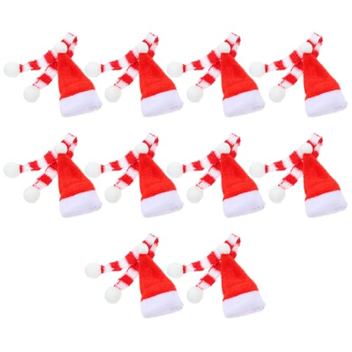 VICASKY 20-teiliges Mini-Set aus Gestrickter Weihnachtsmütze Und Schal, Weihnachtsschmuck in Puppengröße, Handgefertigte Weihnachtsdekoration für Weihnachtsbasteleien von VICASKY