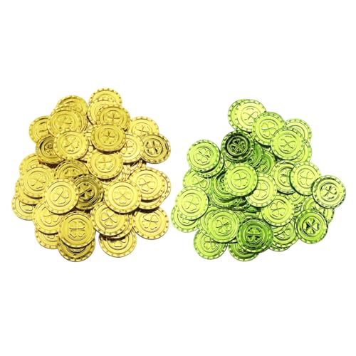 VICASKY 200 Stück Kleeblatt Goldmünzen Patrick's Day Party Requisiten Grün Feiern Spiele und Dekorationen für Besonderen Tag von VICASKY