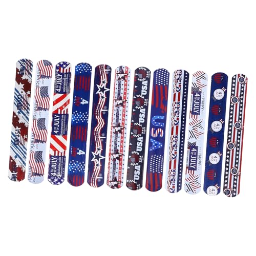 VICASKY 24 Stck. Teiliges PVC Slap Armband mit Independence Day Motiv Einfache Anbringung für Robuste Kunststoffbänder als Party Goodie für Patriotische Feiern von VICASKY