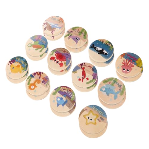 VICASKY 24 Stück Marine Animal Memory Chess Meeresfiguren passendes Memory-Spiel Walspielzeug Spielzeugtiere Meerestierfiguren Meerestiere passende Spiele Holz Khaki von VICASKY