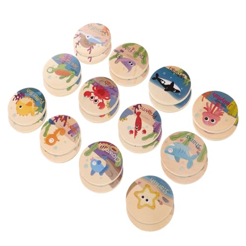 VICASKY 24 Stück Marine Animal Memory Chess Meerestierfiguren -Tierspielzeug Walspielzeug passendes Memory-Spiel Tiere Wal Meeresfiguren Holz Khaki von VICASKY