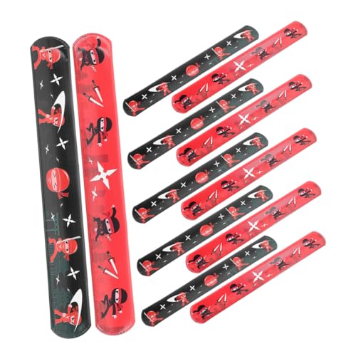 VICASKY 24 Stück Teiliges Ninja Slap Armband Party Mitgebsel Kreative Schnapparmbänder in Rot Süßes Stimmungsarmband für Jungen Mädchen Geburtstagsfeiern und Spiele von VICASKY