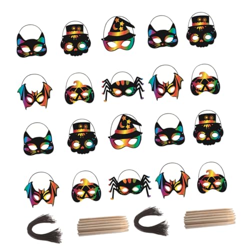VICASKY 28 Stück Teiliges Halloween Kratzpapier Masken Bunte DIY Bastelmasken für Erwachsene Vielseitig für Halloween Party Kostümfest Karneval und Kreative Bastelaktionen von VICASKY