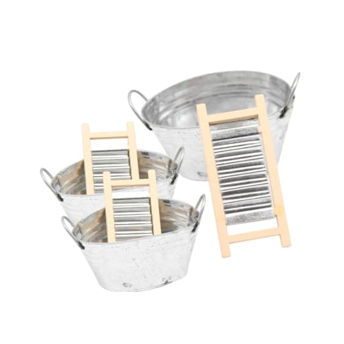 VICASKY 2Sätze Miniature Dollhouse Basin Washboard Set Realistic Decorative Accessories for Playhouse for Authentic Bathroom Scene von VICASKY