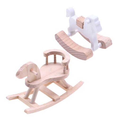 VICASKY 2Stücke Holz Schaukelpferd Modell für Puppenhaus Unlackierte Miniatur Möbel Deko für Kinderzimmer und Sammler Vielseitig Einsetzbar und Pädagogisch von VICASKY