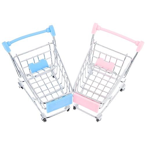 VICASKY 2Stücke Mini Einkaufswagen Kleiner Trolley für Dekoration und Robuste Konstruktion mit Leichtgängigen Rädern für Kinderzimmer und Schreibtisch von VICASKY