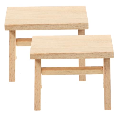 VICASKY 2Stücke Puppenhaus Mini Holzhocker Retro Möbel für Puppenhaus Dekoration für Wohnzimmer Schlafzimmer Nähzimmer und Parkszenen Puppenhaus Zubehör von VICASKY