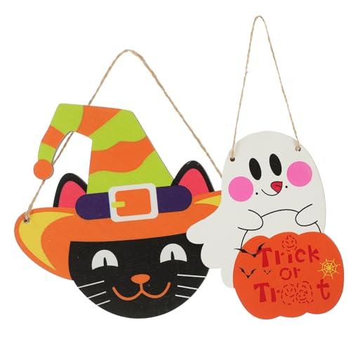 VICASKY 2st Dekoratives Schild Aus Holz Aufkleber Wirbelt Halloween-Banner Hängend Halloween-szenenverzierungen Abziehbilder Halloween Party Dekoration Im Freien Halloween-hängeschild Tür von VICASKY