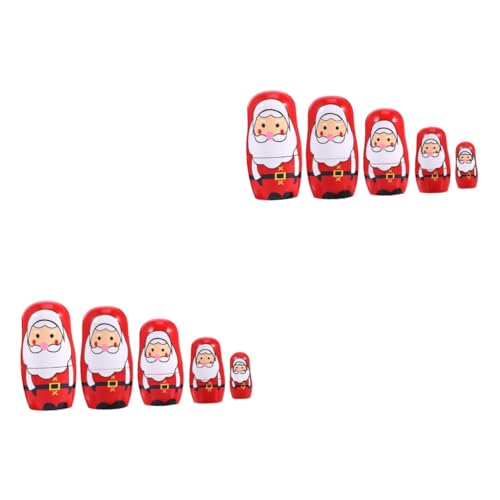 VICASKY 2st Lustige Verzierung Matroschka Matrjoschka Russische Puppe Vater Weihnachtspuppen Ornament Geburt Weihnachtsparty Gefallen Russische Weihnachtspuppe Rot Bambus von VICASKY