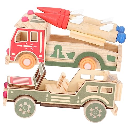 VICASKY 2st Spielzeugauto Dekoration Aus Holz Kleinkind Fitnessstudio Holzfahrzeuge Puzzle Fahrzeuge Modellautos Kinderautos Spielzeug Spielzeugauto Aus Holz 3D Tragbar Militärfahrzeug von VICASKY