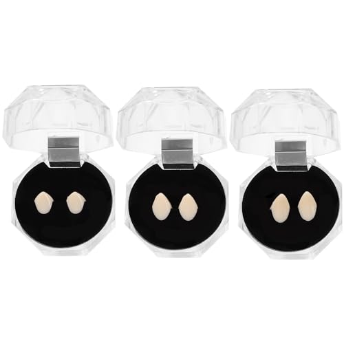 VICASKY 3 Paar Vampirzähne, Falsche Reißzähne für Halloween, Cosplay, Party-Requisiten, 13 Mm, 15 Mm, 17 Mm, Weißes Harz VICASKY 3 Paar Vampirzähne, Falsche Reißzähne für Halloween, Cosplay, Party-Requisiten, 13 Mm, 15 Mm, 17 Mm, Weißes Harz von VICASKY