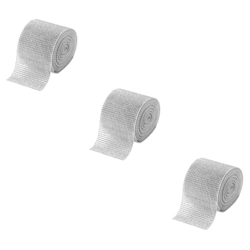 VICASKY 3 Rollen Rhinestone Mesh Band Reihen Glitzerndes Strassband Silber Strapazierfähiges Bastelzubehör für Hochzeitstorten Geburtstagsdeko und Festliche Tortendekoration von VICASKY
