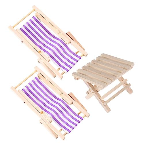 VICASKY 3 STK Mini-Möbelmodell-Loungesessel Liegen Strandhütte Sonnenliege Puppenhaus Strandmatte puppenmöbel klapptisch Simulation Strandkorbmodell Miniatur-Strandtischmodell Holz Violett von VICASKY