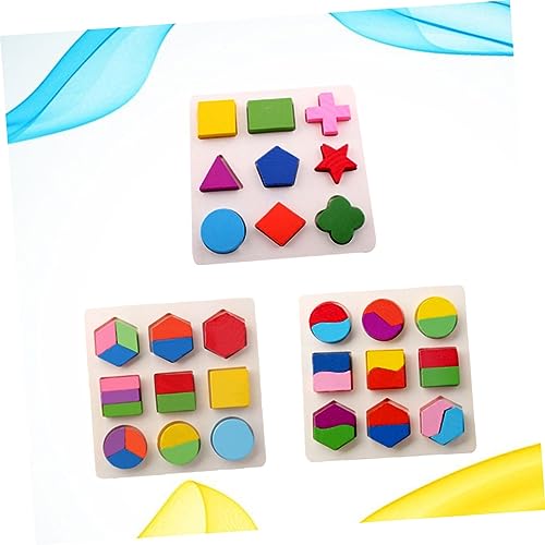 VICASKY 3 STÜCKE Teiliges Geometrisches Lernspielzeug aus Holz Farbige Formpuzzle für Kleinkinder Fördert Form und Farberkennung Geduld und Kognitive Entwicklung Geeignet für Vorschule von VICASKY