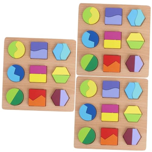 VICASKY 3 Sätze Geometrie Rätsel Kinder Puzzle rätselbuch Kinder holzrätsel Wooden Toys Spielzeuge Geometrie-Puzzle aus Holz Geometrie Mathe Spielzeug dreidimensional Blöcke Hölzern von VICASKY