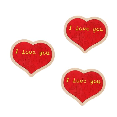 VICASKY 3 Sätze Handgefertigtes Holzherz Puzzle Rot Romantisches Jigsaw für Valentinstag Hochzeit Liebevolles Kreative Deko für Besondere von VICASKY