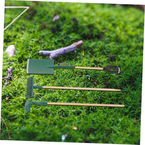 VICASKY 3 Sätze Maßstab Miniatur Gartengeräte Gartenzubehör für Puppenhaus DIY Dekoration mit Schaufel Rechen Harke Robust und Detailgetreu für Sammler von VICASKY