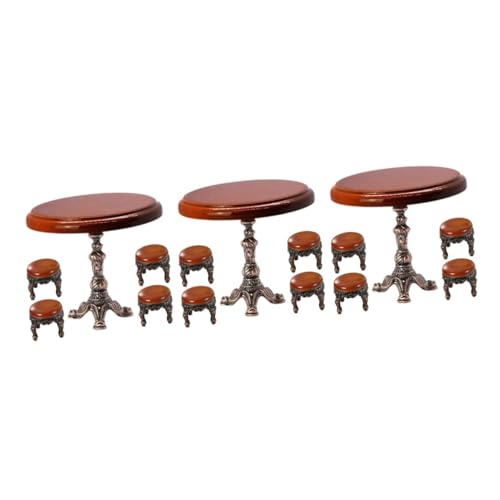 VICASKY 3 Sätze Vintage Puppenhauszubehör Möbel Stühle Beistelltisch Miniatur-puppenhaus Esstisch Modell Mini-hocker Runder Mini- -holztisch Kleiner Runder Tisch Hölzern von VICASKY