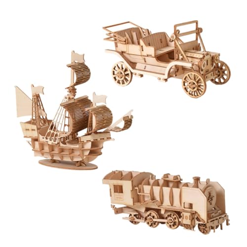 VICASKY 3 Satz Spielzeug spaß Malset Jungen Rätsel Automodelle für Erwachsene Puzzles aus Holz Holzpuzzles für Kinder Erwachsener Suite Blöcke malen 3D Modellauto Bambus von VICASKY