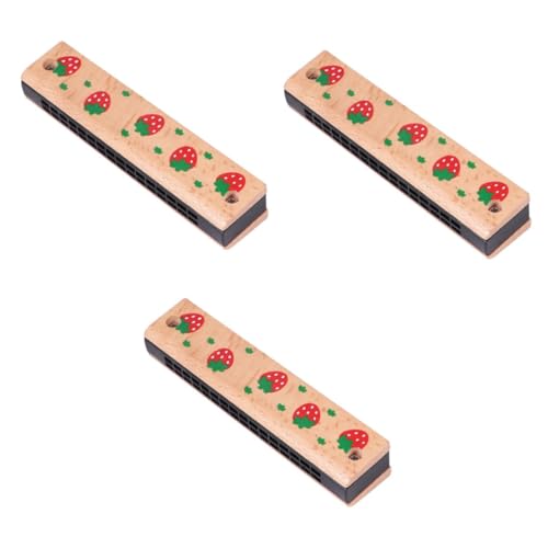 VICASKY 3 Stck. Mundharmonika aus Hochwertigem Buchenholz Pädagogisches Musikinstrument mit Kindgerechtem Griff Langlebig Bunten Tier Fruchtmotiven Lernspielzeug für Junge von VICASKY