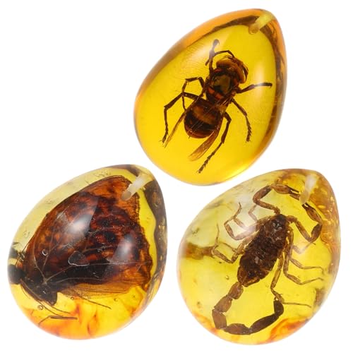 VICASKY 3 Stück Bernsteinexemplar Insekten-Bernstein- Insekt-Bernstein-Exemplar Insekten Bernstein Insektenexemplar Bernstein Insekt-Bernstein-Ornament Insektenproben-anhänger Harz von VICASKY