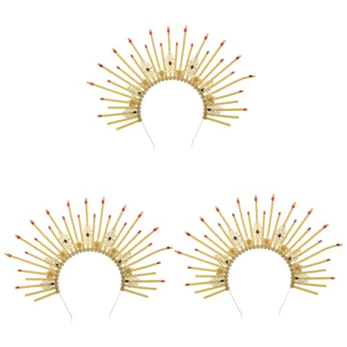 VICASKY 3 Stück Gothic Diadem Damen Stirnband mit Goldfarbenen Strasssteinen Leichtes Cosplay Haarreifen für Erwachsene Party und Bühnenaccessoire Eleganter Heiligenschein für von VICASKY