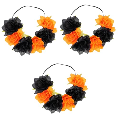 VICASKY 3 Stück Halloween Blumenkranz Stirnband Elastisch Künstliche Blüten Party Haarschmuck Damen Festival Kopfbedeckung für Halloween Kostüm von VICASKY
