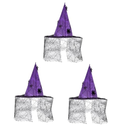 VICASKY 3 Stück Halloween Hexenhut Damen mit Spitzen Spinnennetz Leicht Bequem Vielseitig für Cosplay Party Kostümzubehör Atmungsaktiv Langlebig Halloween Partyhut von VICASKY
