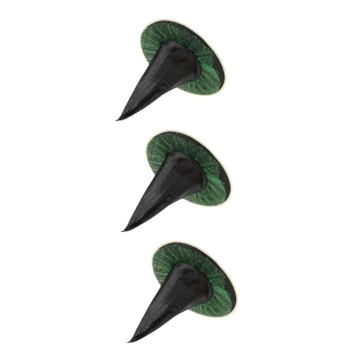 VICASKY 3 Stück Halloween Hexenhut aus Oxfordstoff Grüner Steifer Hut mit Breiter Krempe Dekoratives Cosplay Accessoire für Kostüm und Halloween Partys Langlebig und Vielseitig Einsetzbar von VICASKY