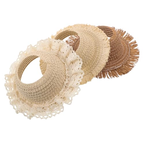 VICASKY 3 Stück Handgewebte Mini Strohhüte Offene Mini Hüte für Puppen Kleine Handgefertigte Bastelaccessoires Vielseitige Miniatur Kopfbedeckungen für DIY Deko und Puppenhaus von VICASKY
