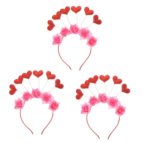 VICASKY 3 Stück Herz Haarreif mit Rosenblüte Romantisch Valentinstag Party Haarband Festlich Langlebig für Karneval Fasching Tanz Aufführung von VICASKY