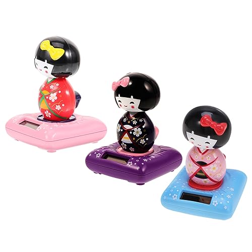 VICASKY 3 Stück Kimono-puppenauto-Ornamente Kleine Süße Kimono-puppenfigur Wackelkopf-autospielzeug Kleine Kimono-puppenstatuen Kopfschüttelnde Autoverzierung Bulk-puppenköpfe Solarplatten von VICASKY