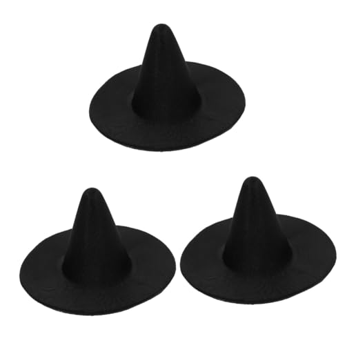 VICASKY 3 Stück Mini Hexenhut zum Basteln Schwarzer Satin Leichtes Stoffmaterial Langlebig und Formbeständig Niedliches Accessoire für Puppen Cosplay und Halloween Party Dekoration von VICASKY