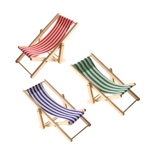 VICASKY 3 Stück Miniatur Klappbare Strandstühle Aus Stabiler Holz Konstruktion Für Puppenhaus Deko Outdoor Szenen Kreatives Mini Gartenmöbel In Rot Blau Grün von VICASKY
