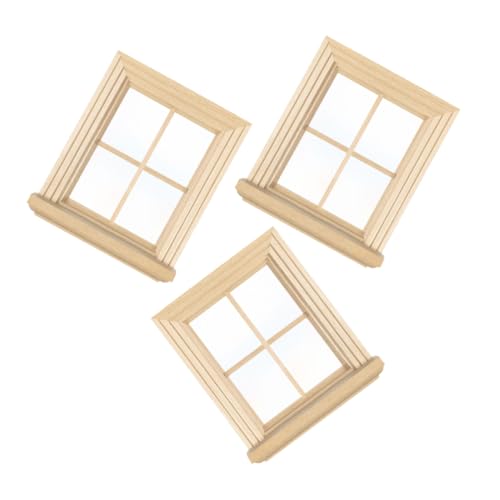 VICASKY 3 Stück Miniatur Vierfachfenster Beige DIY Bastelzubehör für Miniaturmöbel Puppenhaus Dekoration von VICASKY