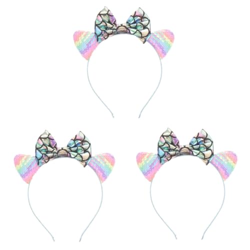 VICASKY 3 Stück Pailletten Haarreif für Mädchen mit Katzenohren Schleife Fischschuppen Design Einheitsgröße Meerjungfrau Haarband Party Haaraccessoire VICASKY 3 Stück Pailletten Haarreif für Mädchen mit Katzenohren Schleife Fischschuppen Design Einheitsgröße Meerjungfrau Haarband Party Haaraccessoire von VICASKY