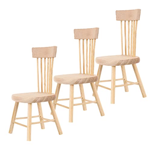VICASKY 3 Stück Puppenhausstuhl Esszimmerstuhl Modell Puppenhausmöbel Stuhl Puppenhaus Minimöbel Miniaturstuhl Modell Kleine Hausmöbel Miniaturspielzeug Puppenhaus Requisiten Holz von VICASKY
